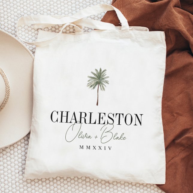 Watercolor Palm Destination Wedding Welcome Tote Bag (Coastal palm tree wedding totes)