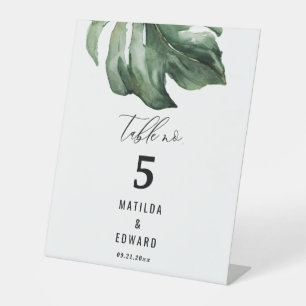 watercolor palm elegant script wedding pedestal sign