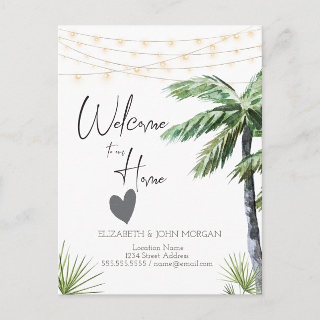 Watercolor Palm,Heart Announcement (Front)