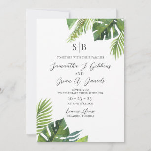 Watercolor Palm Leaf Tropical Wedding Invitation
