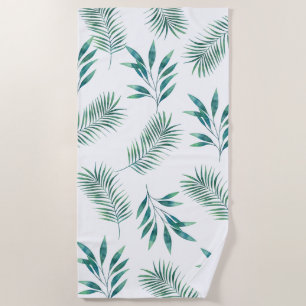 Watercolor Palm Leaves Beach Towel