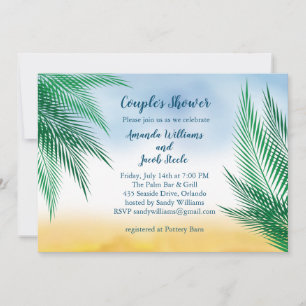 Watercolor Palm Leaves Couple's Shower Invitation