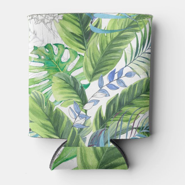 Watercolor palm leaves, exotic seamless background can cooler (Front)