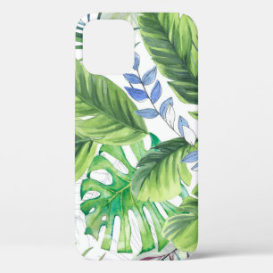 Watercolor palm leaves, exotic seamless background iPhone 12 case