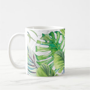 Watercolor palm leaves, exotic seamless background coffee mug