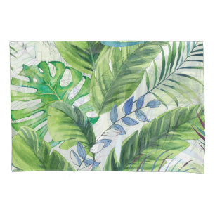 Watercolor palm leaves, exotic seamless background pillowcase