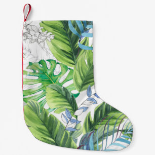 Watercolor palm leaves, exotic seamless background small christmas stocking