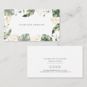 Watercolor Palm Leaves Gold Foliage Business Card