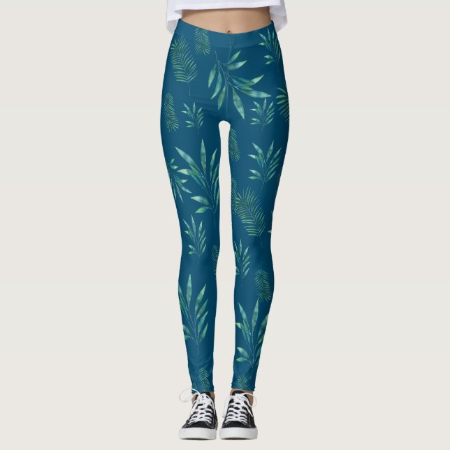Watercolor Palm Leaves Leggings (Front)