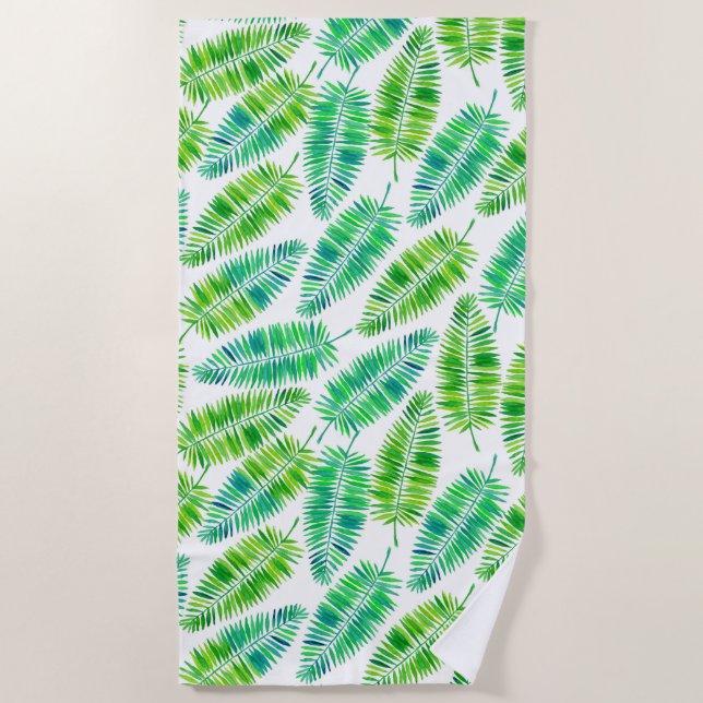 Watercolor palm leaves pattern beach towel (Front)