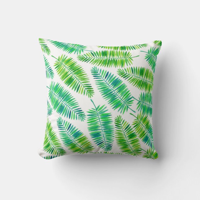 Watercolor palm leaves pattern cushion (Front)