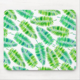 Watercolor palm leaves pattern mouse mat