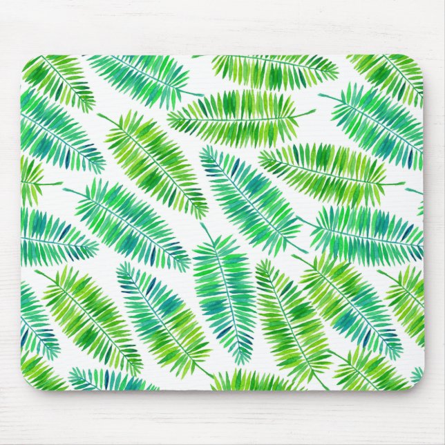 Watercolor palm leaves pattern mouse mat (Front)