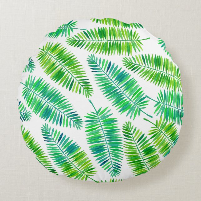 Watercolor palm leaves pattern round cushion (Front)