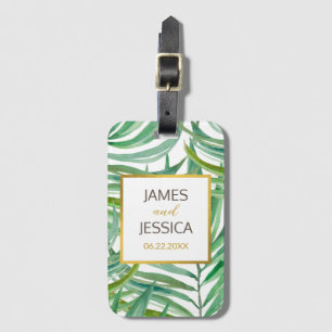 Watercolor Palm Leaves Personalised Wedding Favour Luggage Tag