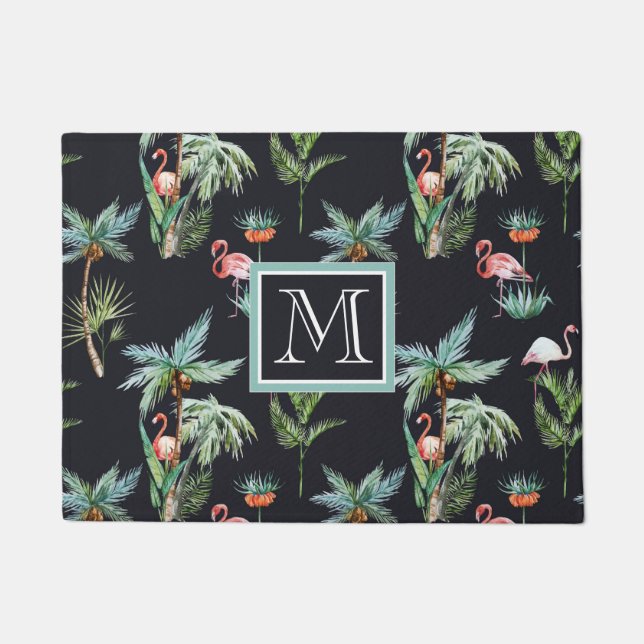 Watercolor Palm Pattern | Add Your Initial Doormat (Front)