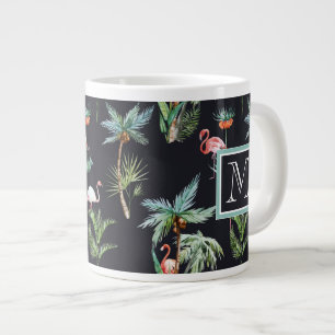 Watercolor Palm Pattern Add Your Initial Large Coffee Mug