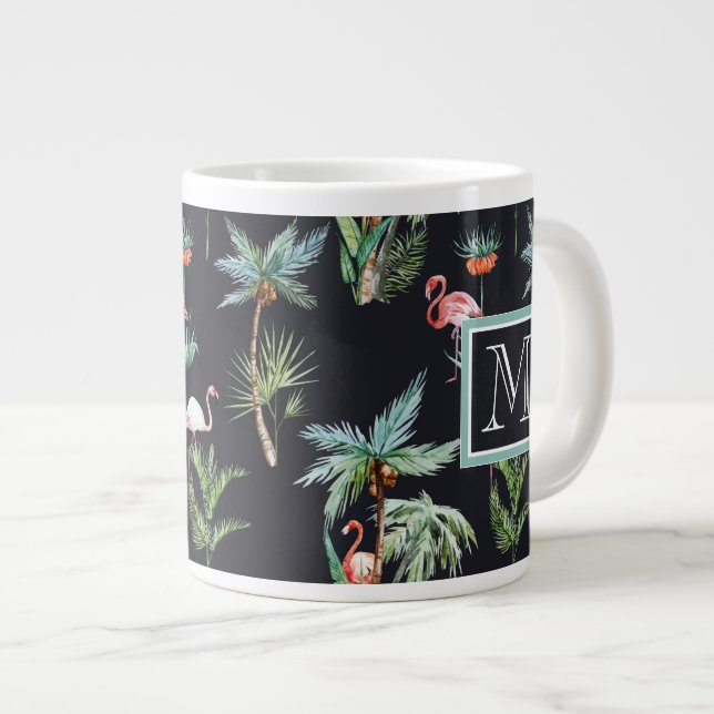 Watercolor Palm Pattern | Add Your Initial Large Coffee Mug (Front Right)