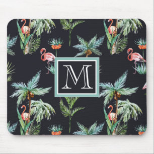 Watercolor Palm Pattern   Add Your Initial Mouse Mat