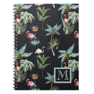 Watercolor Palm Pattern   Add Your Initial Notebook