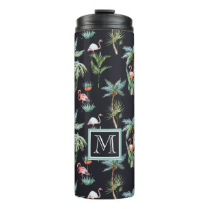 Watercolor Palm Pattern Add Your Initial Thermal Tumbler