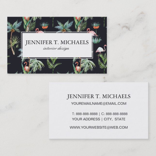 Watercolor Palm Pattern | Monogram Business Card (Front/Back)