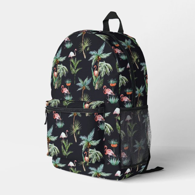 Watercolor Palm Pattern Printed Backpack (Back Corner Right)