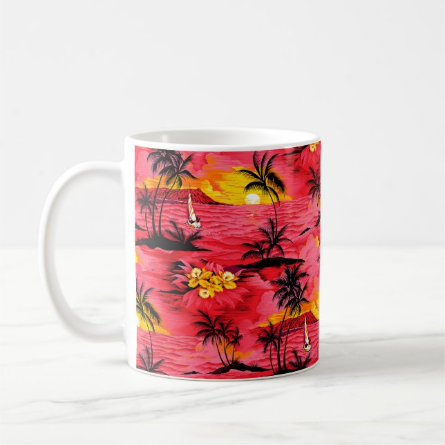 Watercolor palm silhouette and beach pattern coffee mug (Left)