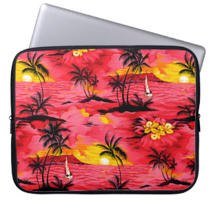 Watercolor palm silhouette and beach pattern laptop sleeve