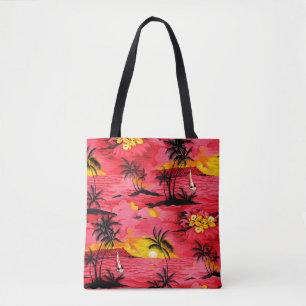 Watercolor palm silhouette and beach pattern tote bag