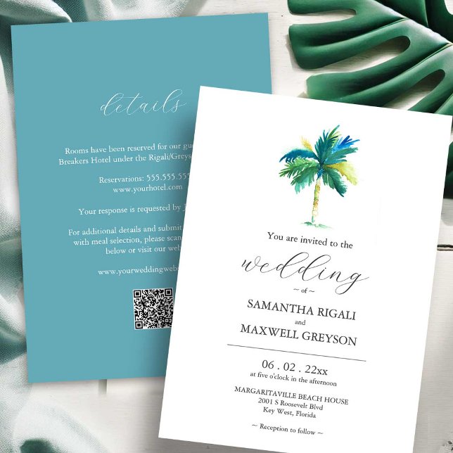 Watercolor Palm Tree All In One Wedding Invitation (Creator Uploaded)