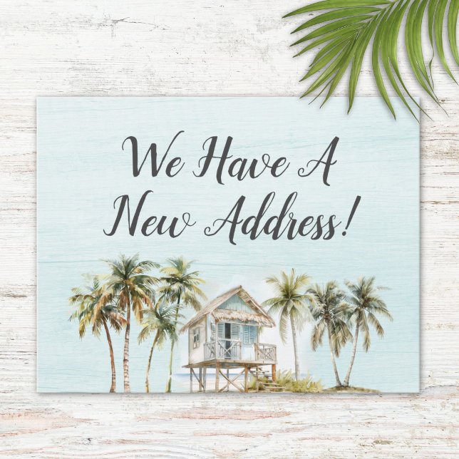 Watercolor Palm Tree Beach House New Address Card (Creator Uploaded)