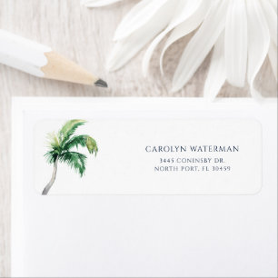 Watercolor Palm Tree Beach House Return Address