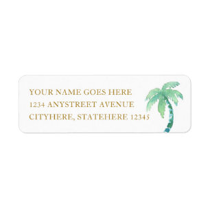 Watercolor Palm Tree Beach Island Return Address