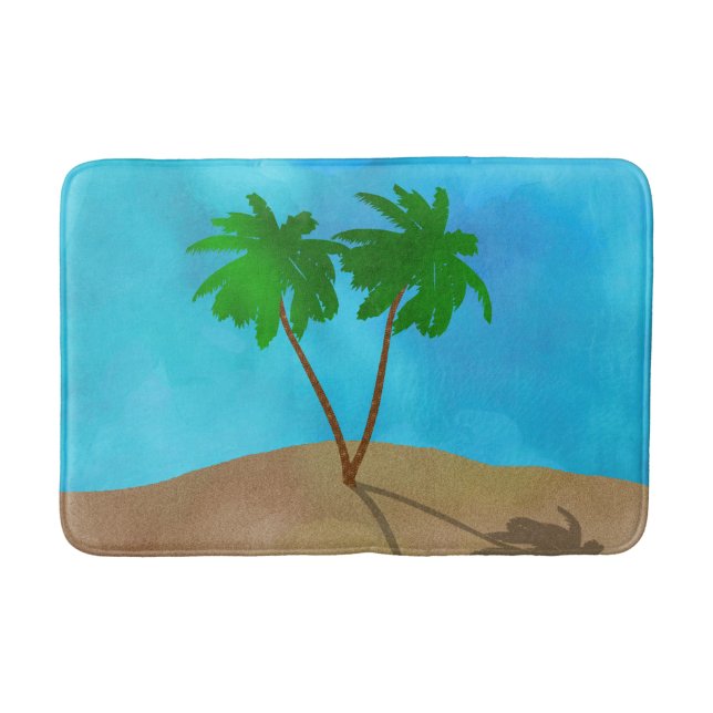 Watercolor Palm Tree Beach Scene Collage Bath Mat (Front)