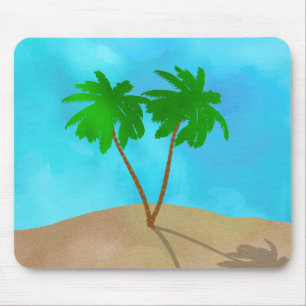 Watercolor Palm Tree Beach Scene Collage Mouse Mat