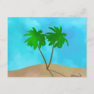 Watercolor Palm Tree Beach Scene Collage Postcard