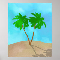 Watercolor Palm Tree Beach Scene Collage
