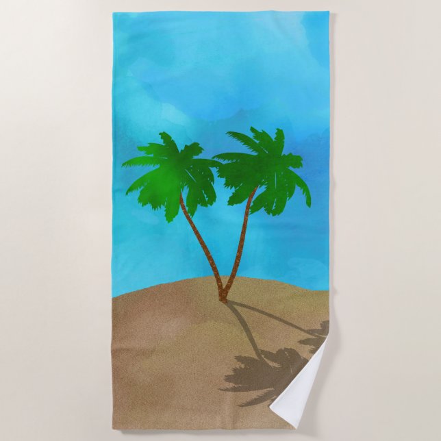 Watercolor Palm Tree Beach Scene Collage Towel (Front)