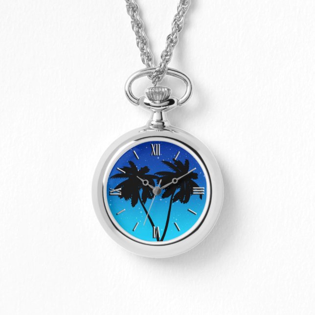 Watercolor Palm Tree Beach Scene Collage Watch (Front)