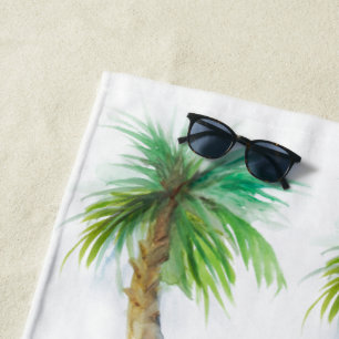 Watercolor Palm Tree Beach Towel