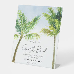 Watercolor Palm Tree Beach Wedding Guest Book Pedestal Sign
