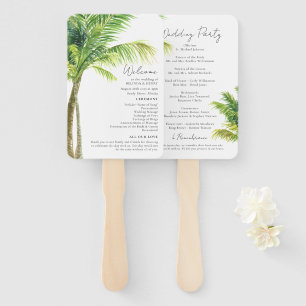 Watercolor Palm Tree Beach Wedding Program Hand Fan