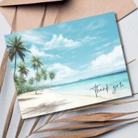 Watercolor Palm Tree Beach Wedding Thank You