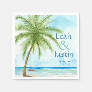 Watercolor Palm Tree Custom Wedding Napkin