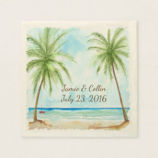 Watercolor Palm Tree Custom Wedding Paper Napkins