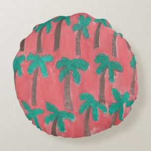Watercolor Palm Tree Pattern Round Cushion