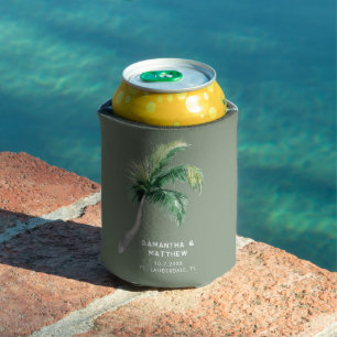 Watercolor Palm Tree Tropical Wedding Personalised Can Cooler