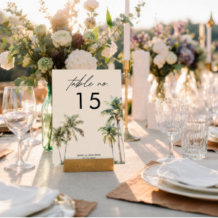 Watercolor Palm Tree Wedding coastal desination Table Number