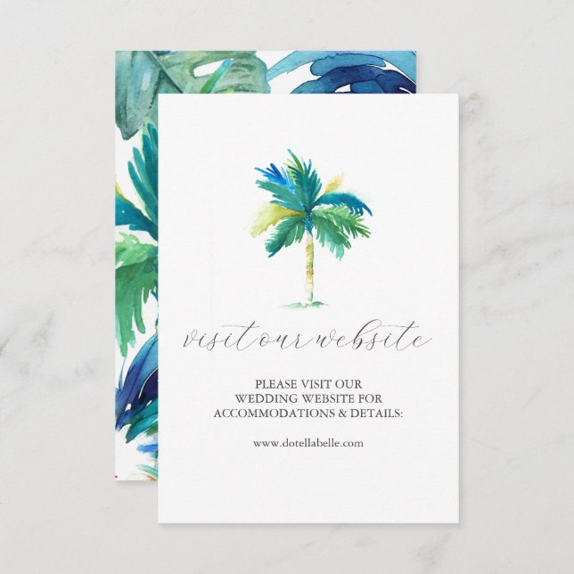 Watercolor Palm Tree Wedding Website Insert Card (Front/Back)